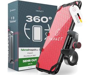 Impact - Supporto per cellulare da bici e moto “Pro Mount 360°”, in metallo, con giunto sferico a 360° ed elastico di sicurezza, universale