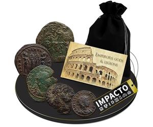 IMPACTO COLECCIONABLES | Autentiche Monete Romane Antiche 300-400 d.C. | Collezione dell’Impero con Imperatori, dei e Legioni | Selezionate da Esperti e Presentate in Sacchetto di Velluto