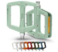 IMPALAPRO - Pedali per Bicicletta con Riflettenti in Fibra di Nylon con Cuscinetto Sigillato 9/16" - Pedale MTB Flat - BMX - Flat Gravel - City Bike con Riflettori (verde chiaro)