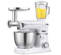 Impastatrice, impastatrice 3 in 1 da 6,5 l, robot da cucina elettrico da 1300 W, robot da cucina a 6 velocità, frullatore con gancio per impastare, frusta e sbattitore e tritatutto, bianco