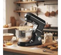 Impastatrice Planetaria 14W con Ciotola 7L e 6 Velocità, Gancio Impastatore, Frusta e Sbattitore, Nero
