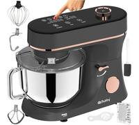Impastatrice planetaria con ciotola riscaldata 6,2 L, 2000 W, 11 velocità, display touch & timer - mixer da cucina per impasti, montare e fermentazione con gancio RUHHY (Oro grigio)