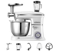 Impastatrice, planetaria, impastatrice a 6 velocità, frullatore multifunzione con gancio per impastare, frusta e sbattitore, ciotola in acciaio inox, tritatutto, bianco