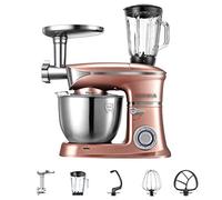 Impastatrice, planetaria, impastatrice a 6 velocità, frullatore multifunzione con gancio per impastare, frusta e sbattitore, ciotola in acciaio inox, tritatutto, colore oro rosa.