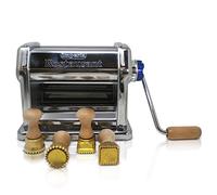 Imperia Bundle Sfogliatrice Manuale Professionale - in Acciaio, Macchina per La Pasta Robusta ed Affidabile e 2 Stampi Ravioli Tagliapasta in Ottone e Legno Naturale Made in Italy