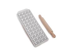 Imperia Raviolamp Imperia. Stampo Made in Italy. Accessorio macchina per la pasta. Accessorio cucina tagliapasta in alluminio per pasta fresca. Mattarello legno incluso. (44 Raviolini da brodo)