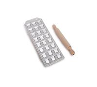 Imperia Raviolamp Linea Titania. Stampo per ravioli Made in Italy. Accessorio cucina tagliapasta in alluminio per pasta fresca. Mattarello incluso. (24 Ravioli classici)