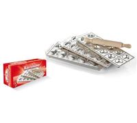 Imperia Raviolamp Tris Special. Stampo per 14 ravioli a pesce, 10 stelline e 12 cuori. Made in Italy. Accessori macchina per la pasta in alluminio per pasta fresca. Mattarello incluso. Tagliapasta