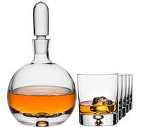 Imperial - Caraffa per whisky con tappo in vetro e 6 bicchieri da whisky - Set di caraffe fatte a mano in vetro Crystalline con bolla d'aria sul fondo "Lisbona"