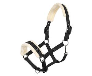 Imperial Riding IRHJewel - Cavezza Glamour Softshell, con Imbottitura in Pelliccia Sintetica e Strass, Regolabile, Comoda Cavezza per Cavalli per stalla, Allenamento e salice, Colore Nero, Completo