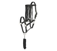 Imperial Riding Set di cavezza con maglia e frangia per mosche, robusta cavezza in nylon con fibbia, chiusura in e gancio a scatto, confortevole e facile da pulire, nero, Cob