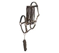 Imperial Riding Set di cavezza con maglia e frangia per mosche - Robusta cavezza in nylon con fibbia, chiusura in e gancio a scatto, confortevole e facile da pulire, Multi Noce, Pony