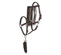 Imperial Riding Set di cavezza con maglia e frangia per mosche - Robusta cavezza in nylon con fibbia, chiusura in e gancio a scatto, confortevole e facile da pulire, noce, frangia