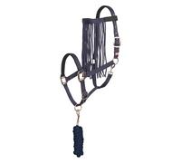 Imperial Riding Set di cavezza con maglia e frangia per mosche - Robusta cavezza in nylon con fibbia, chiusura in e gancio a scatto, confortevole e facile da pulire, blu navy, completo
