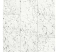 IMPERIAL STUDIOS Stonex - Pavimento laminato effetto pietra per cucina, bagno, spessore 10 mm, 1206 x 402 mm, 2,424 m², chiusura a scatto, facile installazione (Carrara), base argento da 2 mm