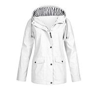 Impermeabile da donna Giacca a vento con cerniera con cappuccio Giacca antipioggia impermeabile leggera per esterni cappotto con cappuccio Trench cappotti, bianco, M