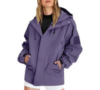 Impermeabile da donna leggero con cappuccio corto giacche da pioggia autunno inverno manica lunga cappotto impermeabile cerniera giacca a vento all'aperto, D-viola., XL