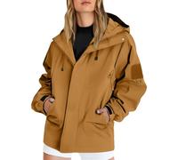 Impermeabile da donna leggero con cappuccio corto giacche da pioggia autunno inverno manica lunga cappotto impermeabile cerniera giacca a vento all'aperto, D-arancione., M