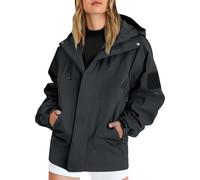 Impermeabile da donna leggero con cappuccio corto giacche da pioggia autunno inverno manica lunga cappotto impermeabile cerniera giacca a vento all'aperto, D-Nero, L