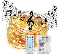 Impermeabile LED luci di rame, luci stringa de musique activée DINOWIN 100LED 11 Modalità Corda di Rame Luminose, Batteria Luci Stringa per Natale,giardino, matrimonio,illuminazione Decorativa