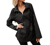 Impermeabile Lungo Donna, Giacca a Vento Donna Trekking, Antipioggia Antivento Cappotto Con Cappuccio Jacket Coulisse Maniche Lunghe Coat Cerniera Integrale Giacca Per Autunno Inverno Da Montagna