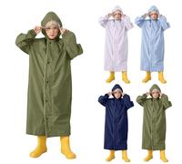 Impermeabile lungo per bambini con cappuccio e bottoni in tinta unita, impermeabile, riutilizzabile, per la scuola, leggero, traspirante, per bambini da 2 a 14 anni, verde scuro