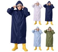 Impermeabile lungo per bambini con cappuccio e bottoni in tinta unita, impermeabile, riutilizzabile, poncho per la scuola, leggero, traspirante, per bambini da 2 a 14 anni, blu navy