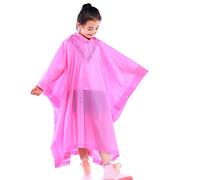 Impermeabile Poncho per Bambini, Riutilizzabile EVA Cappotto da Pioggia con Cappuccio e Bottoni per Ragazzi, Trasparente Giacca Mantella Antipioggia (Rosa Rossa)