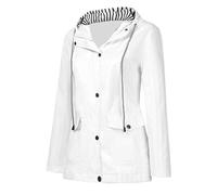 Impermeabile Trekking Donna Poncho Con Cappuccio Sportivo Traspirante Trench Antipioggia Leggera Resistente Alle Rughe Antivento Giacca Da Pioggia a Vento Per Escursionismo Viaggi Bianco 2025