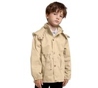 Impermeabile Trench Bambini Ragazzi Ragazze Cappuccio Lungo Giacca a Vento Autunnale Casual Capispalla Elegante (Khaki, 4-5 Years)