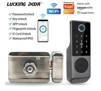 Impermeabile Tuya Wifi Telecomando Impronte digitali Motore Rim Lock Codice scheda Smart Door Lock Funziona per Google Alexa Echo Single-finger cover