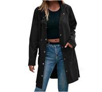 Impermeabili da donna, impermeabili, con bottoni, lunghi con cappuccio, con tasche, alla moda, per escursionismo, viaggi, giacca a vento, 1A-nero, L