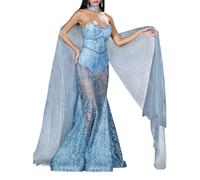 Impero Couture abito da cerimonia con ricami e trasparenze celeste 38