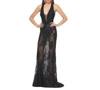 Impero Couture abito da cerimonia in tulle ricamato con paillettes nero 48
