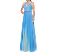 Impero Couture abito elegante lungo in tulle plissettato con cintura gioiello turchese 42