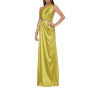 Impero Couture abito elegante lungo monospalla satin con cinta gioiello verde acido 48