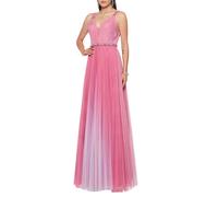 Impero Couture abito lungo in tulle plissettato con cintura gioiello fucsia 46