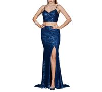 Impero Couture top e gonna da cerimonia con paillettes blu