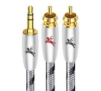 Impeto Cavo RCA jack 3,5 mm qualità Audiophile,Cavo 2 RCA Maschio a 1 jack Aux Maschio Cavi Audio HiFi Stereo Custodia in Metallo e Contatti Placcati Oro 24K，per Home Theater 3.0m
