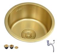 Impianti Lavello da Cucina in Acciaio Inossidabile Dorato Lavastoviglie da Bancone Bar Lavabo Tondo Piccolo da 32/36/40 Cm Lavello sopra E Sottopiano Ad Una Vasca Cucina (Color : Gold, S : 32 * 32cm)