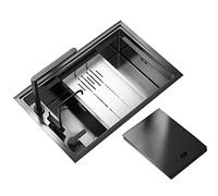 Impianti Lavello in Acciaio Inox A Scomparsa Lavabo da Cucina Nero Lavello Bar A Una Vasca Lavello da Incasso per Uso Domestico Facile da Pulire Cucina (Color : Black, S : 72x47x23cm)