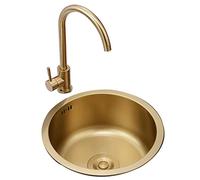 Impianti Lavello Rotondo Oro Vasca Singola Mini Piccolo Lavello in Acciaio Inossidabile Lavandino Sottotop Balcone Bar Lavandino della Cucina Cucina (Color : Gold, S : 40 * 40 * 20cm)