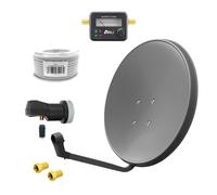 Impianto antenna satellitare 60 cm grigio singolo LNB Satfinder 15 m cavo coa...