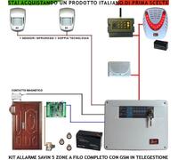 Impianto Antifurto Savin 5 Zone 2 Rilev Movimento Sirena Int Ex Lamp GSM Teleges