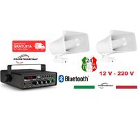 IMPIANTO AUDIO 12V. 220V.PER ESTERNO MEZZI TRASPORTO CON AMPLIFICATORE BLUETOOTH