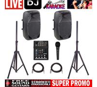 IMPIANTO AUDIO 400 watt COMPLETO PER KARAOKE DJ LIVE CASSE MIXER SUPPORTI CAVI