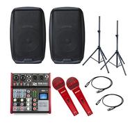 IMPIANTO AUDIO 831 PACK - da 2 diffusori, supporti regolabili, mixer, 2 microfoni a filo e cavi professionali
