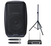 IMPIANTO AUDIO 843 PACK con diffusore, coppia di radiomicrofoni, e supporto in acciaio per karaoke, feste, eventi, discobar, aule scolastiche ecc.