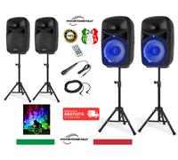 IMPIANTO AUDIO AMPLIFICATO : 2 CASSE 600 W MAX LED WOOFER 10"+BLUETOOTH+STATIVI