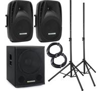 Impianto Audio Completo Attivo 2x Casse Acustiche e 15'' Subwoofer Bluetooth USB